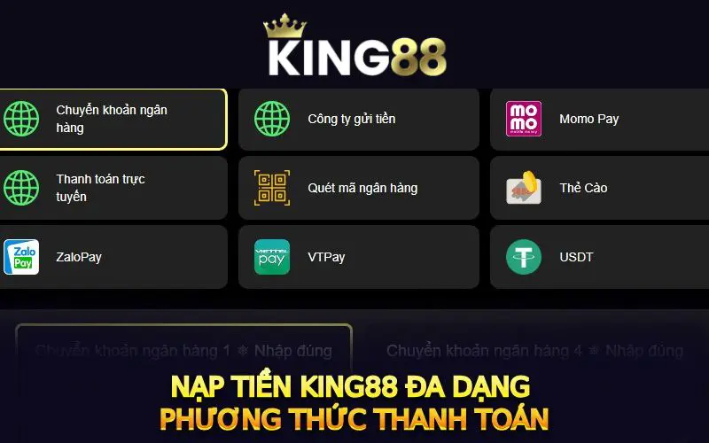 Các cách thức nạp tiền hiệu quả được King88 áp dụng